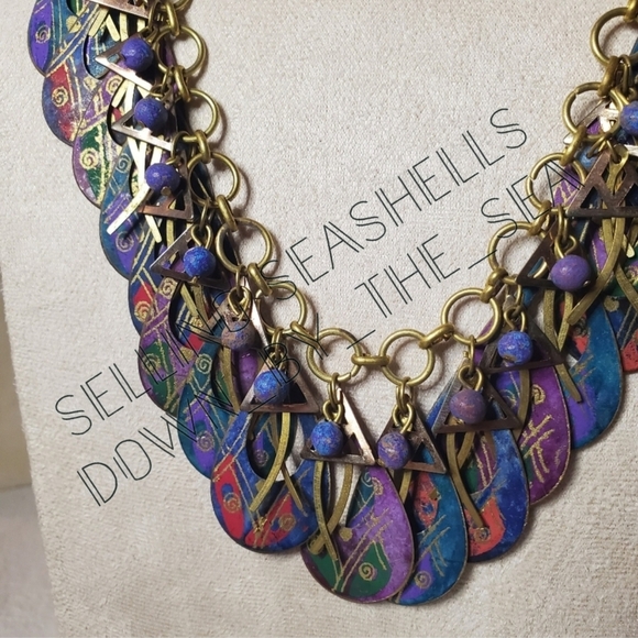 Vintage Jody Coyote Mixed Metal and Paint Peacock Necklace and Earring Set - Picture 7 of 14